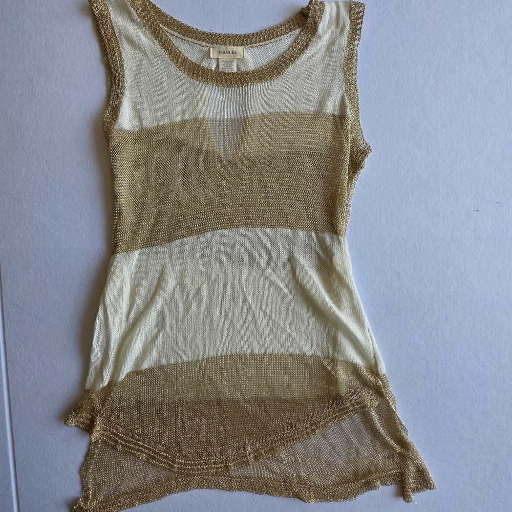 Elegant Gold and Cream Mesh Tank Top